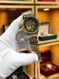 Fitron Luxury Automatic Skeleton Watch for Men - Two-Tone Gold & Silver