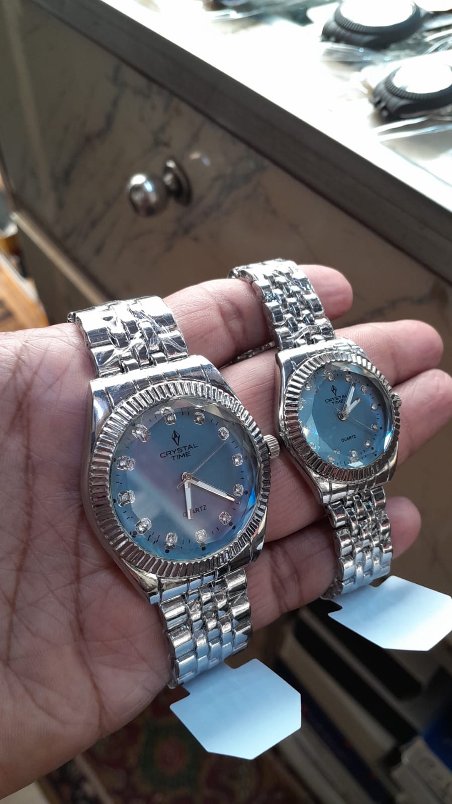CRYSTAL TIME Ice Blue Matching Watches – Premium His & Hers Pair