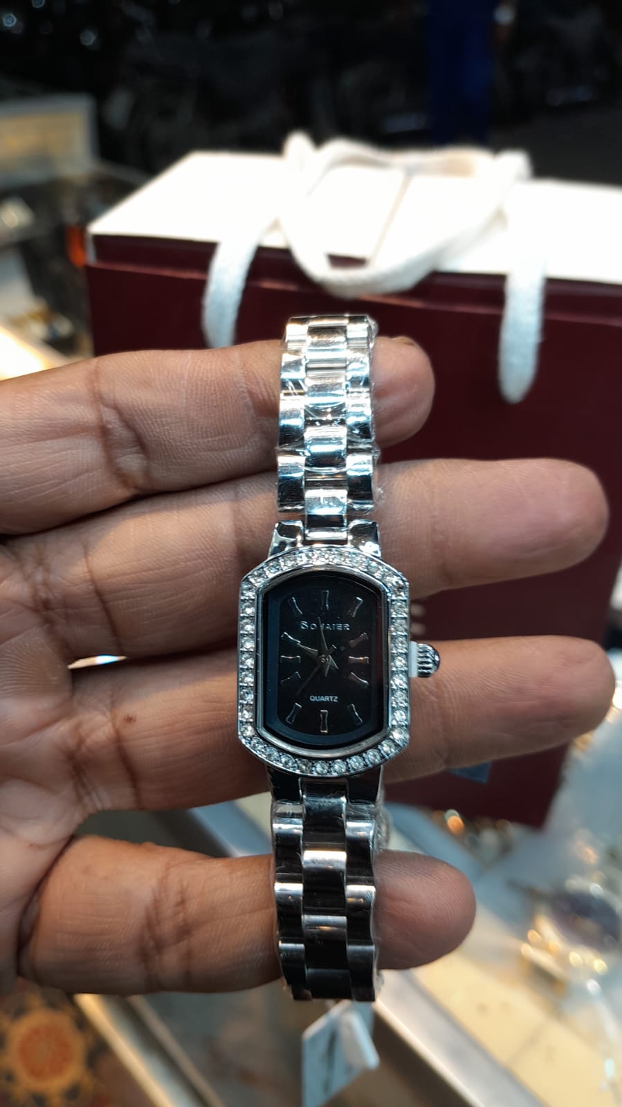 SONAIER Midnight Black Crystal Watch – Sophisticated Petite Series